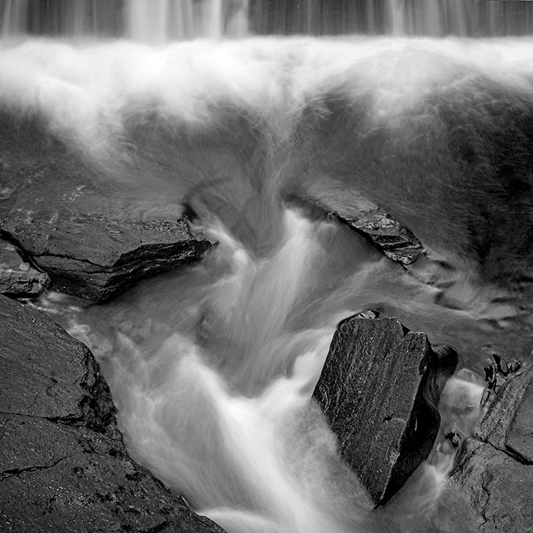 Braklinn Falls abstract black and white, photography workshop Scotland